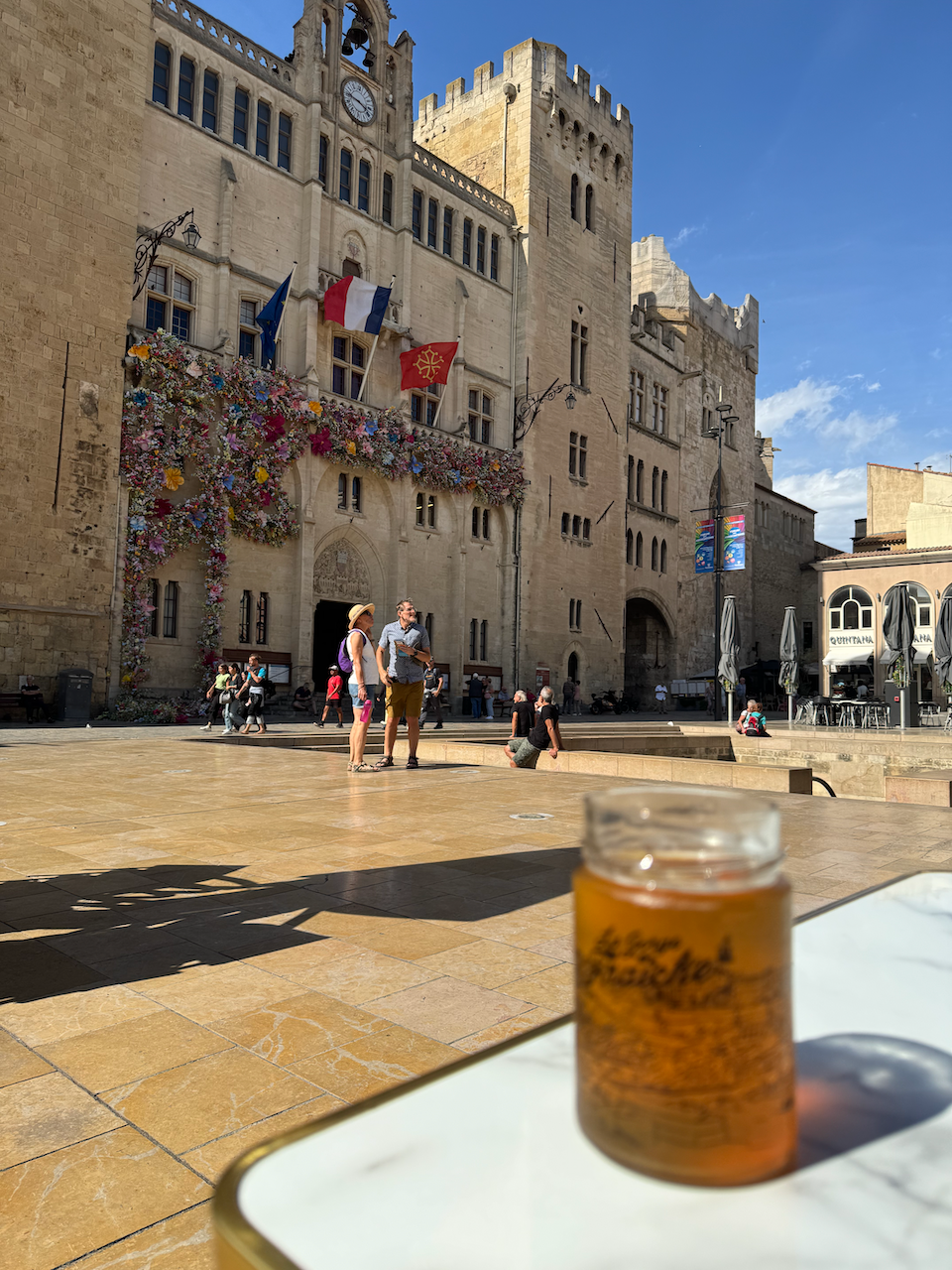 A well deserved beer at the town hall - Locally brewed