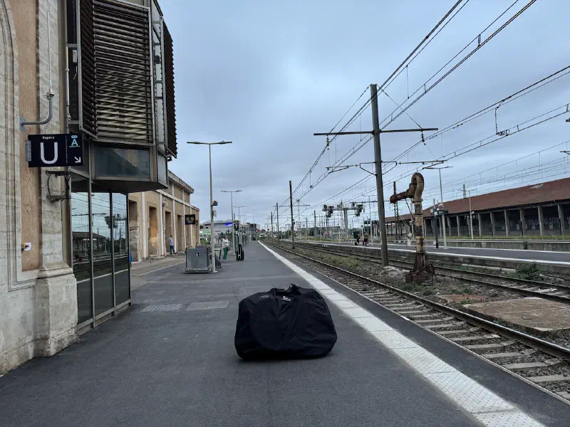 At Béziers station with my bike bag
