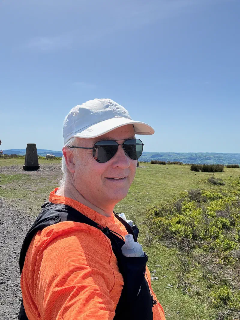 Selfie at pole bank - higherst point on The Long Mynd